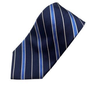 Brooks Brothers Makers Tie Men's Necktie Silk Repp Stripe Blue Silver